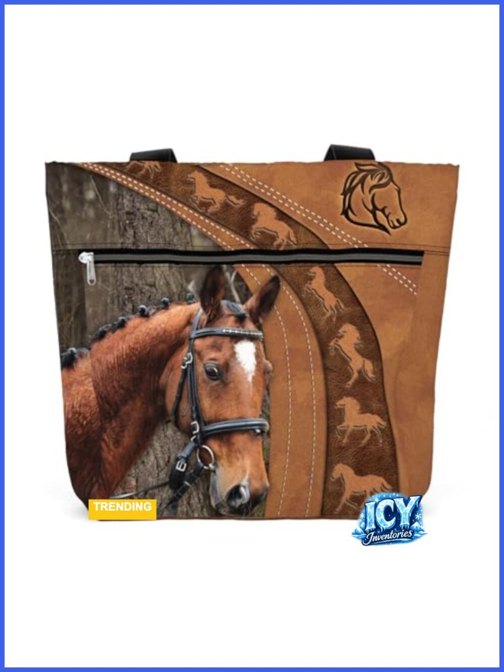 Horse Tote Bag for Women with Zipper Pocket, 15-Inch Laptop Bag